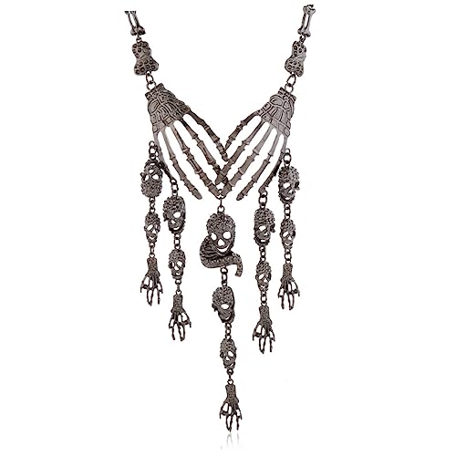 OUNONA Exaggerierte Skull Clavicle Kette Halloween Schmuck Mehrlagig Robustes Material Schwarze Halskette Festliche Gothic Dekoration für Damen und Herren von OUNONA