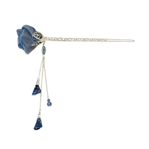 OUNONA Exquisiter Blauer Rosen Haarschmuck Haarnadel mit Quaste Antiker Stil Haarschmuck Damen Eleganter Haarstab für Verschiedene Frisuren und Festliche Anlässe von OUNONA