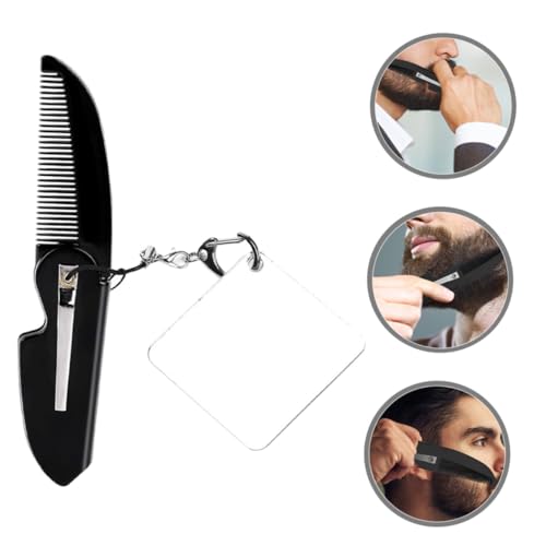 OUNONA Faltbarer Herren Bartkamm mit Feinen Zähnen Klappkamm Schlüsselanhänger mit Quadratischem Spiegel Kompakter Taschenkamm für Bartpflege und Reisen Robustes Design Platzsparend von OUNONA