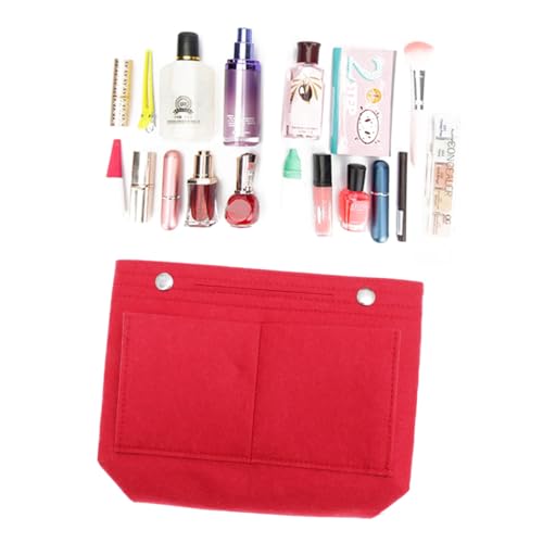 OUNONA Filz Aufbewahrungstasche Rot Faltbar Leicht und Robust Multifunktionaler Kosmetik Organizer mit Mehreren Fächern Waschbar als Kulturbeutel für Damen Unterwegs und Reiseaccessoires von OUNONA