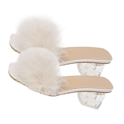 OUNONA Flauschige Damen Slipper mit Grobem Absatz Bequeme Leichte Sommerschuhe Modische Sandalen für Alltag Party und Shopping Rutschfest und Einfach Anzuziehen Vielseitig Kombinierbar von OUNONA