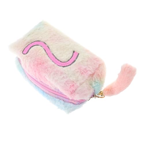 OUNONA Flauschige Kosmetiktasche mit Niedlicher Cartoon Stickerei Große Kapazität Vielseitiger Reise Kulturbeutel Warm Gefütterter Tragbarer Make Up Organizer für Damen für Herbst und von OUNONA