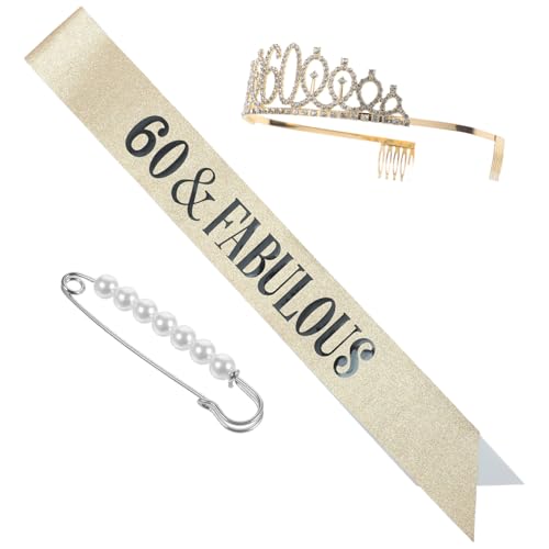 OUNONA Geburtstag Partykrone und Damen Schärpe Set mit Strass Glänzendes Geburtstags für Frauen Brosche Festliches Schmuck Accessoire für Jubiläumsfeiern von OUNONA