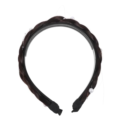 OUNONA Geflochtenes Perlen Haarband Damen Flexibel Eleganter Haarschmuck für Alltag und Fest Realistisches Design Langlebiges Stirnband Tiefbraun Einsetzbar von OUNONA
