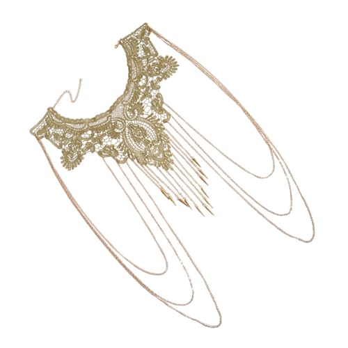 OUNONA Goldfarbene Mehrlagige Körperkette mit Quasten und Spitze Dekorative Damen Halskette Langlebiger Spitze und Kette Modisches Schmuckstück für Besondere Anlässe und Alltag von OUNONA