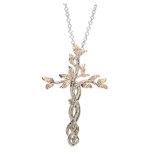 OUNONA Gothic Cross Tree Halskette Damen Modischer Kreuz Anhänger Zweifarbige Vergoldete Kette Weiß und Roségold Eleganter Schmuck für Besondere Anlässe und Alltag von OUNONA