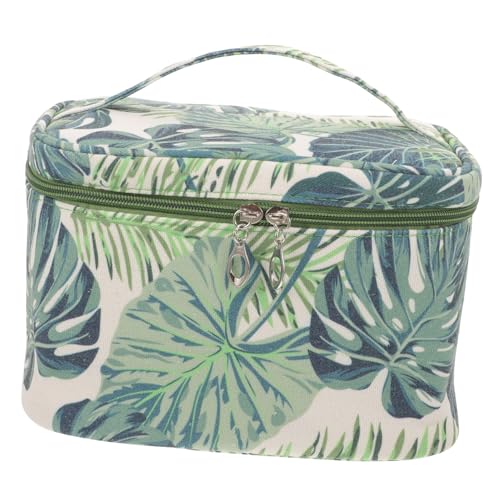 OUNONA Große Kosmetiktasche Damen Canvas Schminktasche mit Monstera Muster Wasserabweisend Geräumig Leichte Reise kulturbeutel für Makeup und Toilettenartikel Praktisches Reiseaccessoire von OUNONA