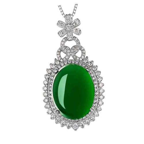 OUNONA Grüner Chrysopras Anhänger Halskette für Frauen Silber Schmuck mit Funkelnden Eleganter Halsschmuck für Alltag Party und von OUNONA