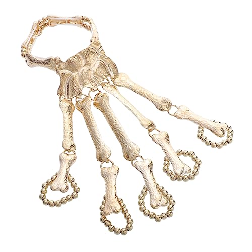 OUNONA Halloween Gothic Skelett Handkette Metall Goldfarbenes Skull Finger Armband Verstellbar für Damen für Halloween Kostüm Karneval Cosplay und Party Accessoire von OUNONA