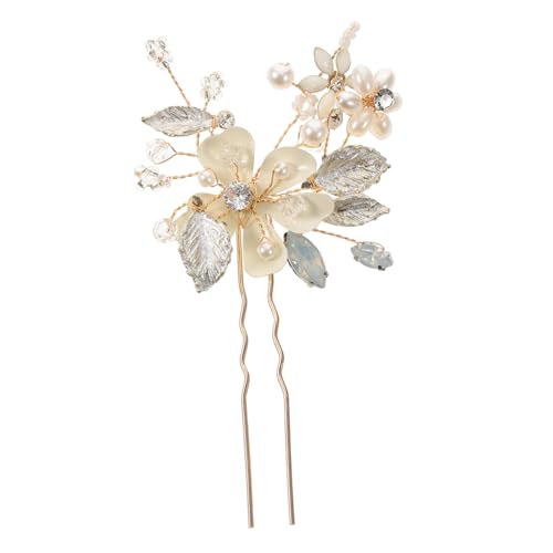 OUNONA Handgefertigter U förmiger Haarnadel mit Perlen und Blumen Eleganter Hochzeitsschmuck für Braut und Brautjungfern Leichter Modischer Braut haarclip für Festliche Anlässe von OUNONA