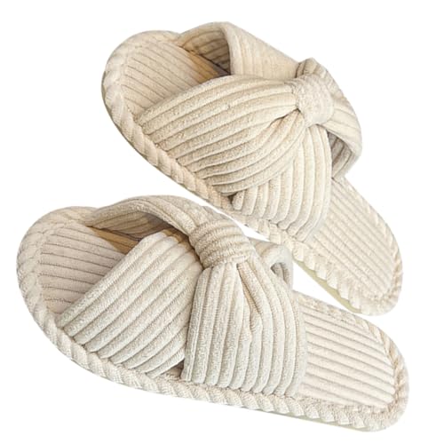 OUNONA Hausflauschige Damenhausschuhe mit Rutschfester Sohle Warme Kuschelige Herbst Winter Slipper Weiche Langlebige Fuzzy Hausschuhe für Sicheren Komfort zu Hause Waschbar Beige von OUNONA