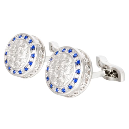 OUNONA Herren Manschettenknöpfe Silbernem mit Blauem Rundes Design Robust und Leicht für Business Hochzeit und Langlebig und Modisch von OUNONA