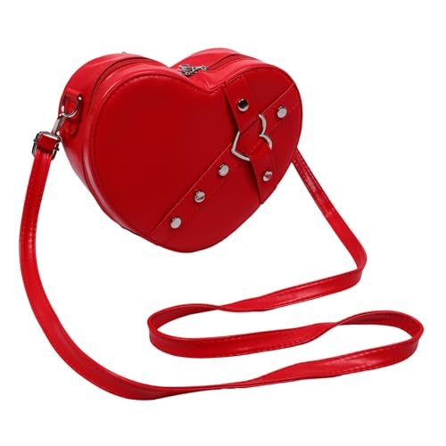 OUNONA Herzförmige Umhängetasche Damen Leichte Verstellbare Schultertasche aus Langlebigem Kunstleder Kompakte Dekorative Crossbody Bag für Alltag Shopping und Freizeit Rote Satchel von OUNONA