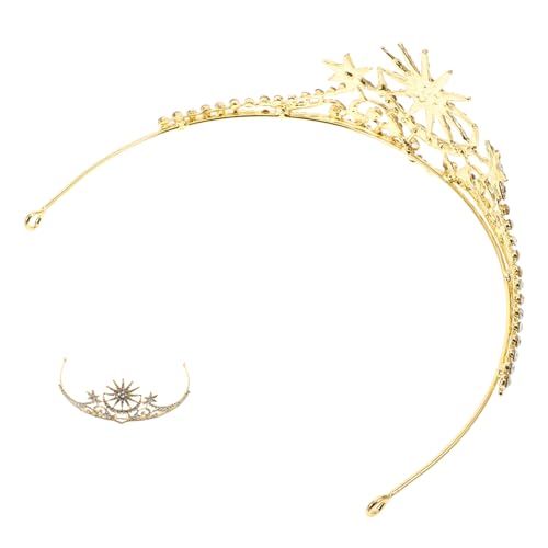OUNONA Hochzeitskrone Strass Tiara mit Mond und Sternen Elegantes Braut Stirnband für Hochzeit Proms und Feierlichkeiten Goldene Krone für Damen Romantisches Kopfschmuck Accessoire von OUNONA