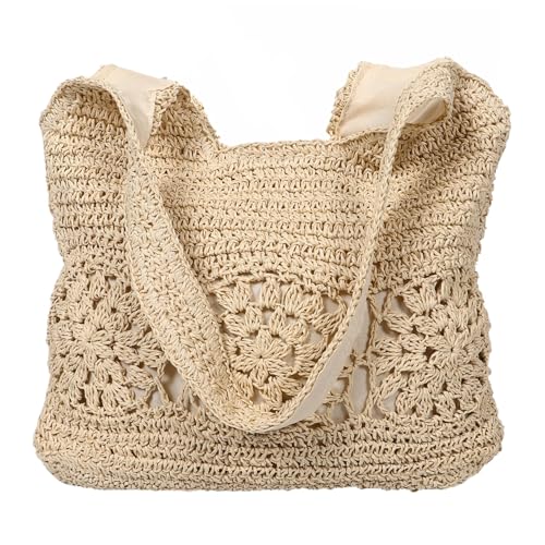 OUNONA Hohlgewebte Tragetasche Strandtasche Trendige Handtasche Sommer Umhängetasche Gewebte Tragetasche Sommer Stroh Tragetaschen Hohlstrohtasche Strohgewebte Tasche von OUNONA
