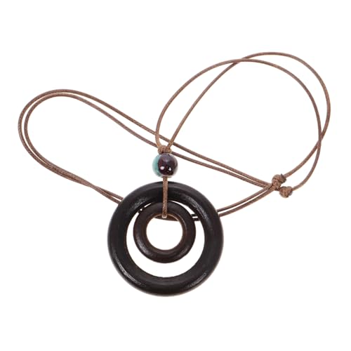 OUNONA Holz Halskette für Damen Vintage Bohemian Stil mit Doppeltem Kreis Anhänger Lässige Lange Kette für Pullover Modisches Accessoire Natürlichem Holz Leicht und Strapazierfähig von OUNONA