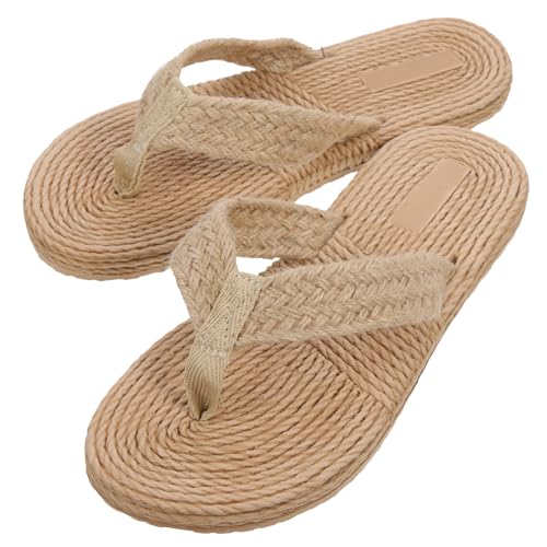 OUNONA Imitation Strohhut Slippers Damen Herren Freizeit Schuhe Strand Sandalen mit Flacher Sohle und Stabilem Fußbett Atmungsaktiv Beige Komfortabel für Sommer und Outdoor von OUNONA