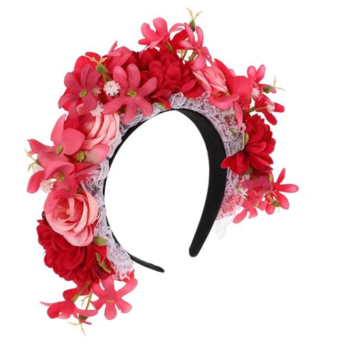 OUNONA Rotes Blumen Stirnband Für Damen Künstliche Rosen Blumenkrone Für Halloween Blumenkopfschmuck Accessoires Für Partys Und Fotoshootings von OUNONA