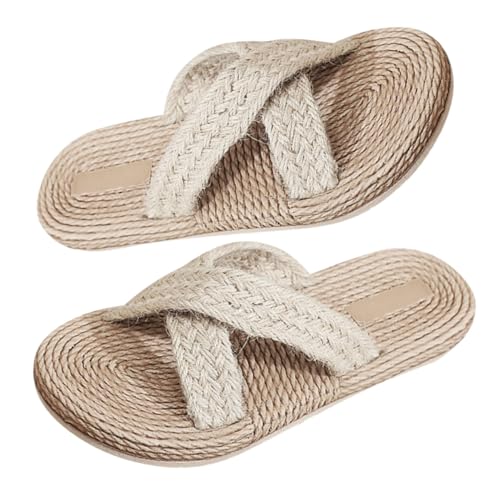 OUNONA Japanische Stil Hausschuhe Herren Sommer Innenbereich Rutschfest Leichtgewichtige Schnurgeflecht Slipper Atmungsaktiv Komfortabel von OUNONA