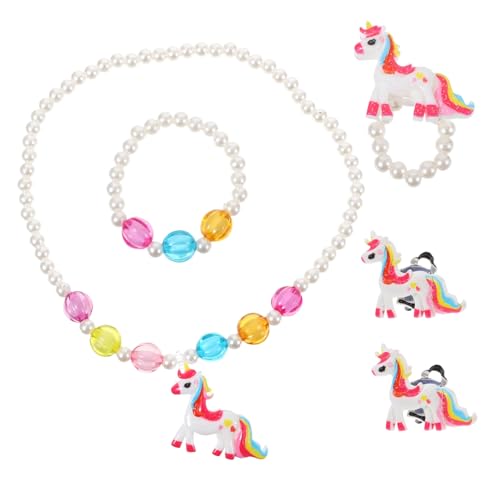 OUNONA Kinderschmuck Mädchen Einhorn Schmuckset Teilig Halskette Armband Ring Ohrringe Weiß für Partys Kostüm Alltag Bühne von OUNONA