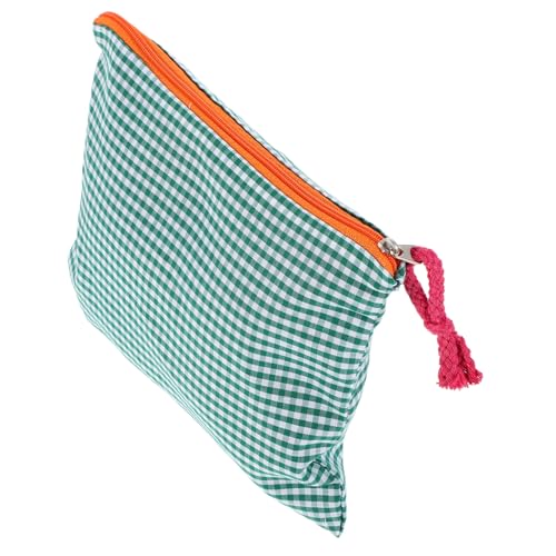 OUNONA Kleine Make Up mit Retro Farbblock Design Kosmetiktasche für Damen Vielseitiger Toilettenbeutel für Reisen Schreibwarenbeutel Grüne Karos von OUNONA