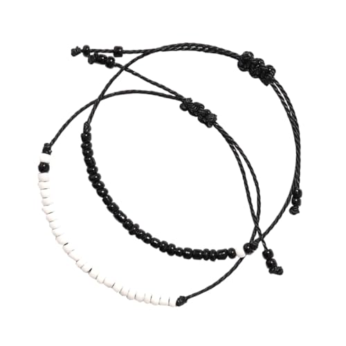 OUNONA Knot Armband Verstellbar mit Schwarzen und Weißen Geflochtenes Wachsband Freundschafts Partnerarmband für Sommer und Winter Geschenkidee zu Weihnachten und Valentinstag von OUNONA