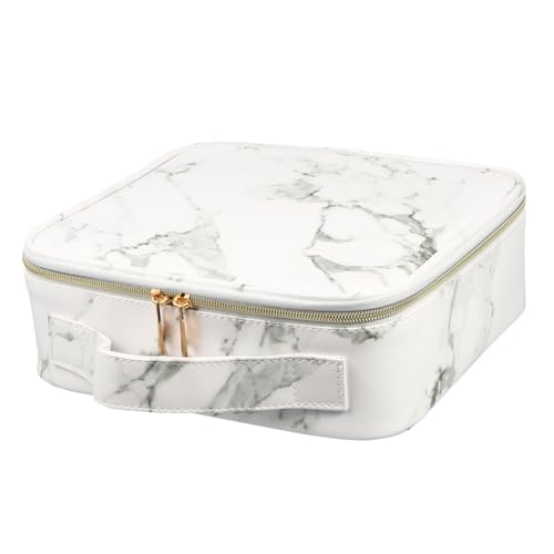OUNONA Kosmetikkoffer Marmor Design mit Verstellbaren Fächern Robuster Nylon und PU Materialmix Tragbarer Make Up Organizer mit Stabilem Griff und Reißverschluss für Reise und von OUNONA