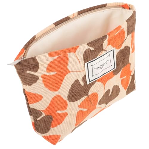 OUNONA Kreative Ginkgoblatt Kosmetiktasche aus Canvas Tragbare Makeup Tasche mit Großer Kapazität Vielseitiger Reise Organizer für Toilettenartikel und Tägliche Utensilien Robust und von OUNONA