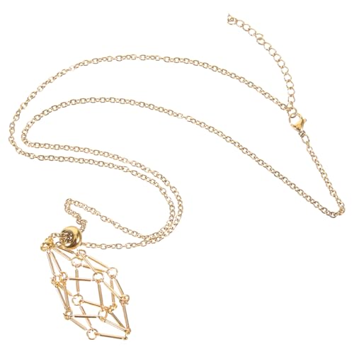 OUNONA Kristallsteinhalter Kette mit Metallkäfig Verstellbare Netzanhänger Halskette für Natürliche Steine DIY Schmuckhalter mit Holzperlen als für Damen und Herren von OUNONA