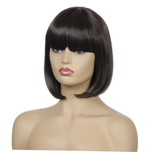 OUNONA Kurze Glatte Perücke Für Frauen Dunkelbraun Haarfarbe Kunsthaar Für Alltag Und Partys Kostüme Und Feiern Natürlich Aussehend Mit Exquisiter Verarbeitung von OUNONA