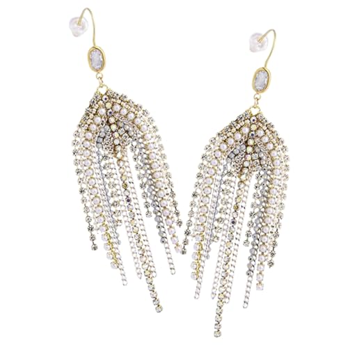 OUNONA Lange Perlen Ohrhänger Damen Quasten Ohrringe mit Ketten Design Hängende Statement Ohrringe für Hochzeit Party und Besondere Anlässe von OUNONA