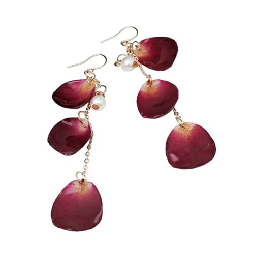 OUNONA Lange Rosenblüten Ohrhänger Für Damen Hypoallergen Rote Blütenblatt Ohrringe Für Partys Und Hochzeiten Leicht Und Angenehm von OUNONA