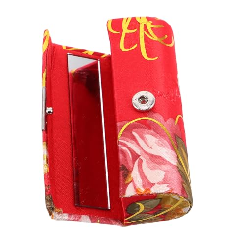 OUNONA Reise-Make-up-Organizer Mit Spiegel Stickerei Aufbewahrungskoffer Tragbar Für Damen Kosmetik-reiseetui Vintage-Kosmetiktasche Rot von OUNONA