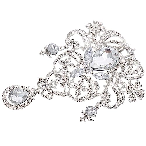 OUNONA Luxuriöse Silberweiße Kristallbrosche mit Damen Schmuck Brosche für Hochzeit Brautsträuße und Festliche Anlässe Anstecknadel zur Kleiderdekoration von OUNONA