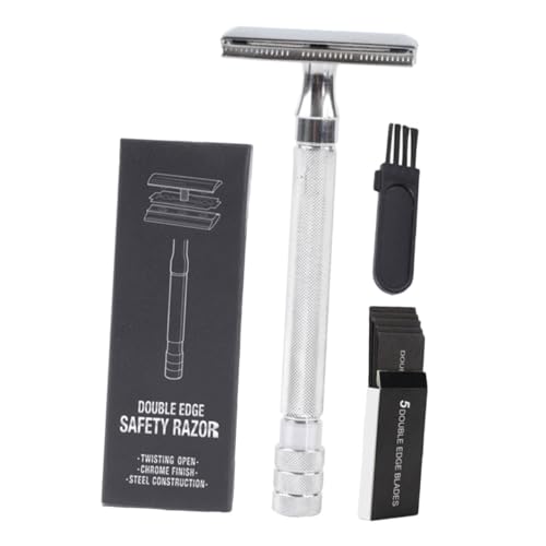 OUNONA Manueller Rasierhobel mit Pinsel und Doppelklingen Rasierer für Gesicht Bart Körper und Augenbrauenhaar Klassischer Rasiermesser für Glatte Nassrasur von OUNONA