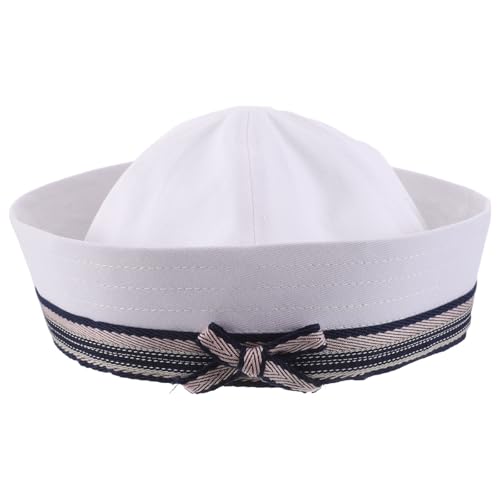 OUNONA Matrosenhut: Marine-Admiral-Hut mit Schleife für lässige Strand-Outfits – Matrosen-Cosplay-Kostüm, Cosplay-Kappe, 56–58 cm Kopfumfang von OUNONA