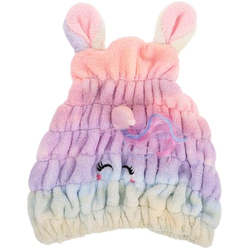 OUNONA Mikrofaser Haarturban Damen Einhorn Trockenhaube Weiches Coral Fleece Absorbierend Schnelltrocknend FüR Bad Schwimmbad Spa 25X21.5Cm von OUNONA