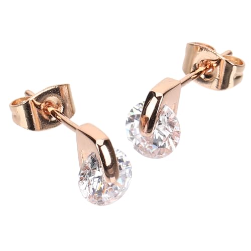 OUNONA Minimalistische Ohrstecker Damen Roségold mit Zirkonia Allergiefreie Kleine Ohrringe Ästhetische Ohrschmuck Vielseitig für Alltag Hochzeit von OUNONA