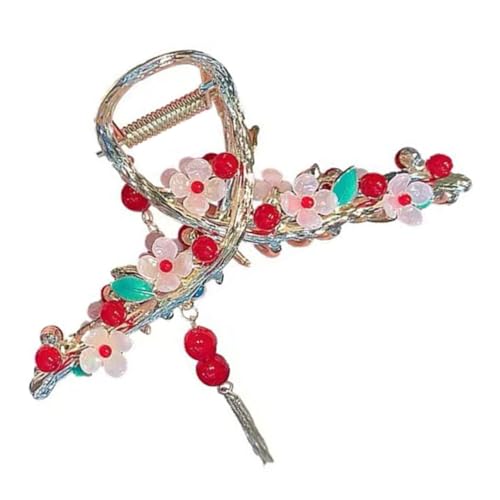 OUNONA Modischer Großer Perlen haarclip mit Tassel Eleganter Haarklammer für Damen und Mädchen Langlebiger Haarschmuck für Büro Schule und Party Klassisches Design in Rot von OUNONA