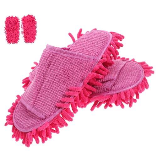 OUNONA Mopp hausschuhe Damen Open toe Slipper Rutschfest Bodenreinigung Duster Cloth Slipper Freie Bequeme Peep toe Pantoletten für Wohnraum und Haushalt Rosa Rot von OUNONA