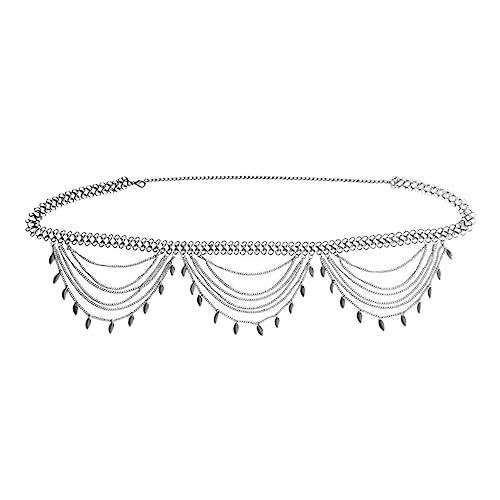 OUNONA Multi Layered Adjustable Waist Chain With Leaf Charm Elegant Body Jewelry für Frauen für Partys und Besondere Anlässe Silberfarben von OUNONA
