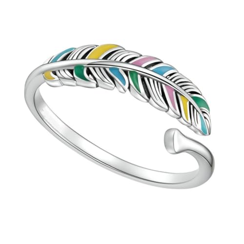 OUNONA Silberner Damenring Offener Gefiederter Fingerring Aus 925 Stück Silber Eleganter Schmuck Für Frauen Verstellbar Boho Stil Als Für Freundinnen von OUNONA