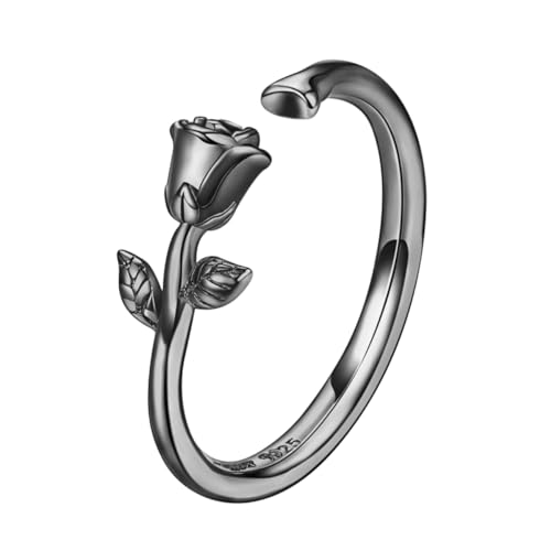 OUNONA Offener Rosendesign Ring Sterling Silber für Frauen Vintage Knuckle Ring für Tägliches Tragen und Besondere Anlässe Eleganter Stimmungsvolles Schmuckstück von OUNONA