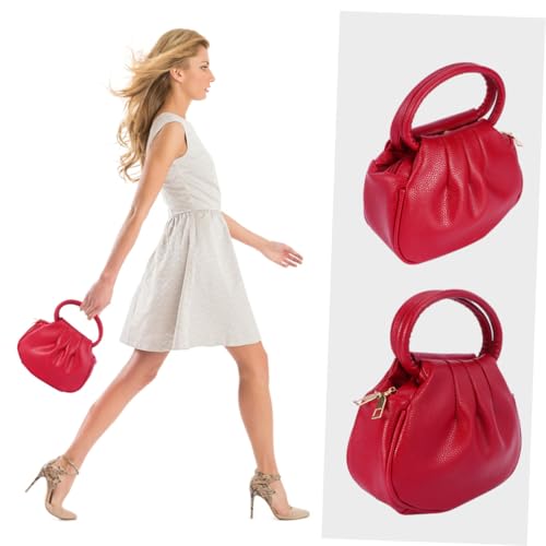 OUNONA PU Damen Mini Geldbörse Handtasche in Rot Kompakte Clutch mit Reißverschluss und Schnalle Modische Münztasche für Alltag und Shopping Strapazierfähiges Pu Material Elegantes von OUNONA