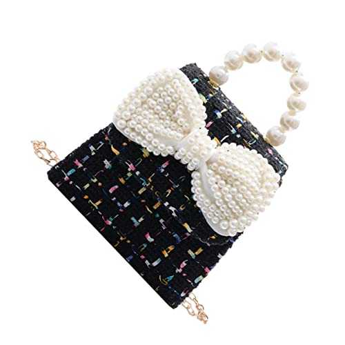 OUNONA Kleine Kindertasche mit Schleife Perlenhandtasche für Mädchen Umhängetasche Baumwolle Kreative Kinderhandtasche Robuste Tasche für Kinder für Kleine Mädchen von OUNONA