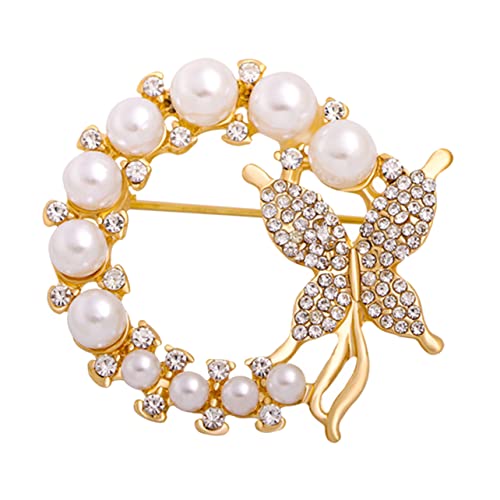 OUNONA Perlen Schmetterlingsbrosche für Frauen Strass Dekorative Brosche Hochzeits und Party Brosche Korrosionsbeständig Elegantes Accessoire für Pullover und Schals von OUNONA