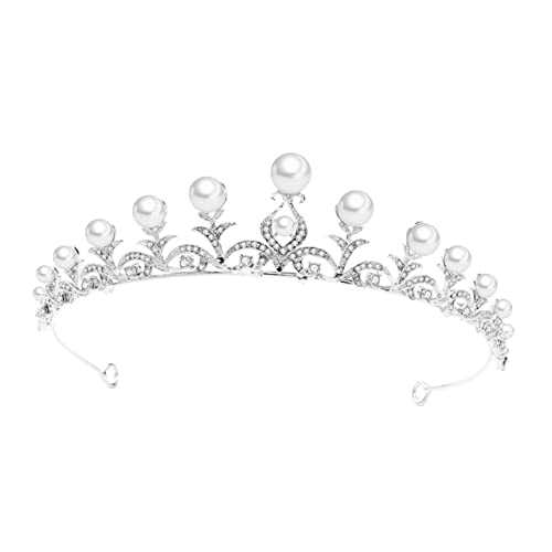 OUNONA Perlenkronen Tiara Braut Haarschmuck Silber Hochzeit Brautkrone Accessoire für Fotoshootings Festliche Anlässe und Alltag von OUNONA