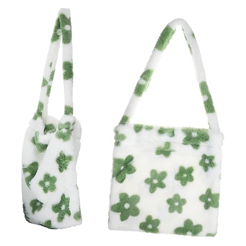 OUNONA Plüsch Schultertasche Blumenform Weiche Kuscheltasche Großer Stauraum Damen Umhängetasche Vielseitig Tragbar Modisch Grün von OUNONA