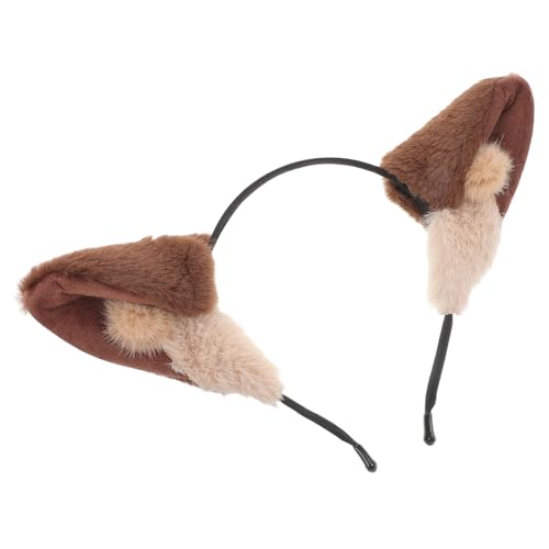 OUNONA Plüsch Wolf Ohren Haarreif Kuscheliges Stirnband mit Tierohren Lustiges Accessoire für Damen Cosplay Waschgesicht und Foto Requisiten Dunkelbraun von OUNONA