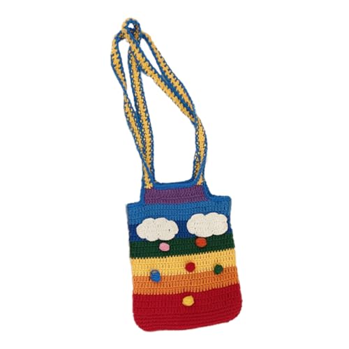 OUNONA Praktische Bunte Schultertasche Zarte Handgestrickte Umhängetasche mit Regenbogenmuster Waschbar und Strapazierfähig für Alltag und Ausflüge von OUNONA